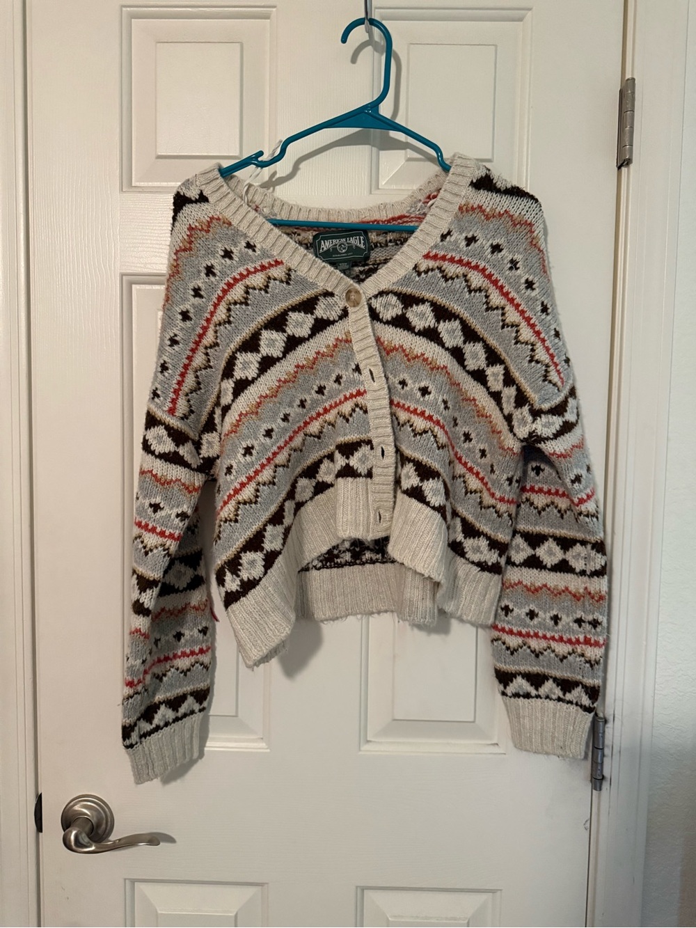 American Eagle Outfitters Fair Isle Button-Front Cardigan - Cream, Brown, Rust